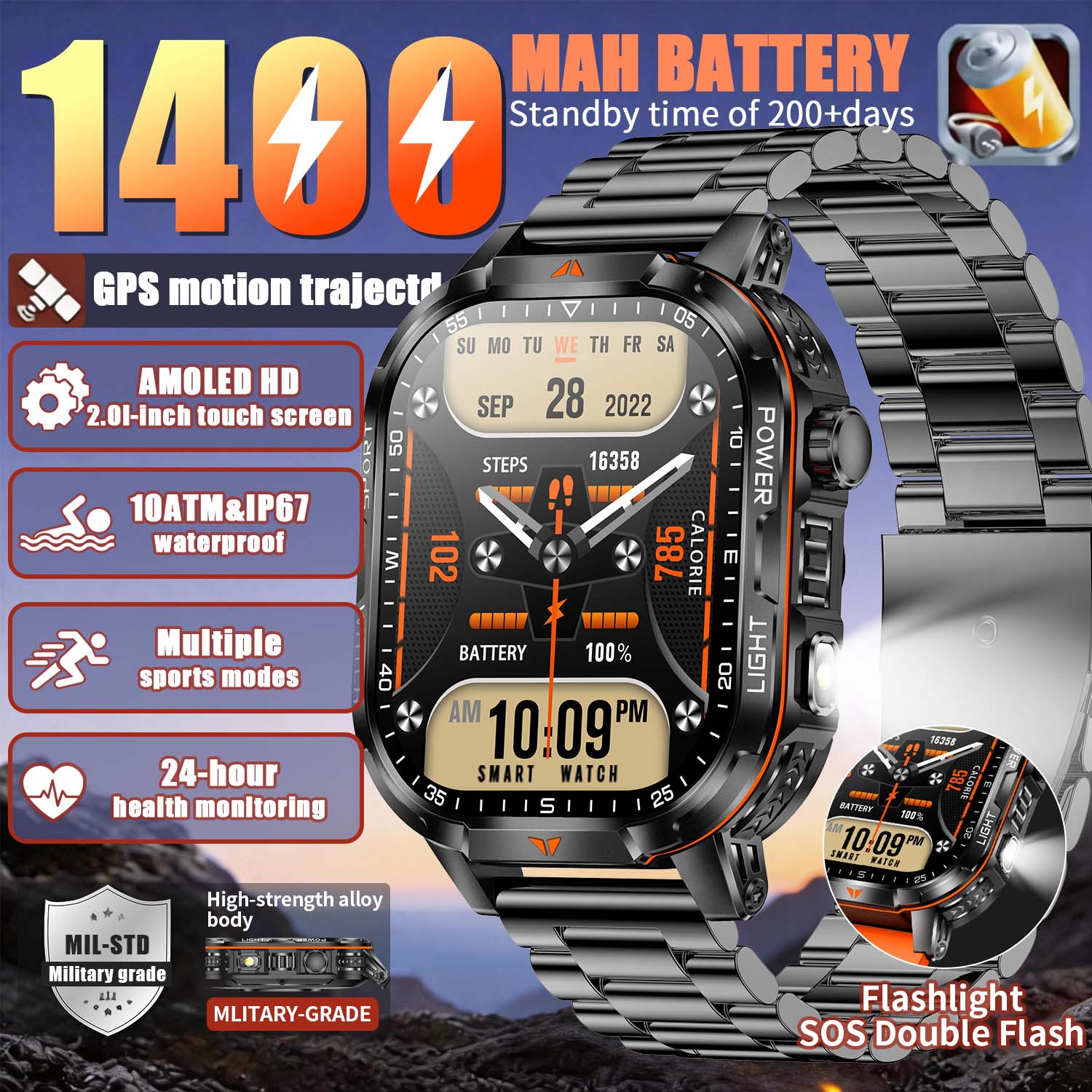 French Connection Watches Smartwatch App - 2026 Nieuwe Militaire 1400mAh Batterij Smartwatch