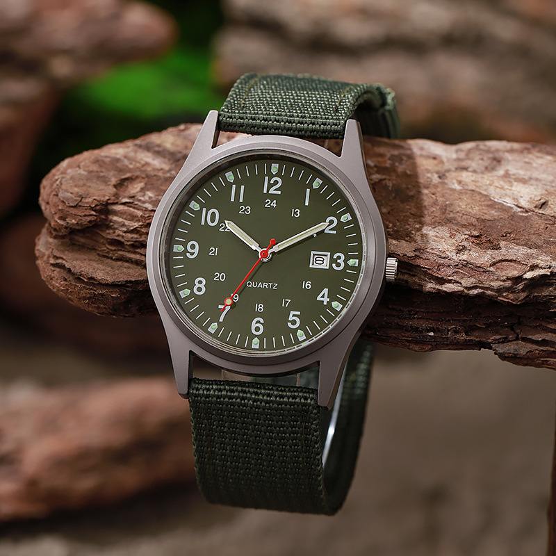 Solar Powered Watch - Nieuw canvas herenhorloge, casual modehorloge, kalender,