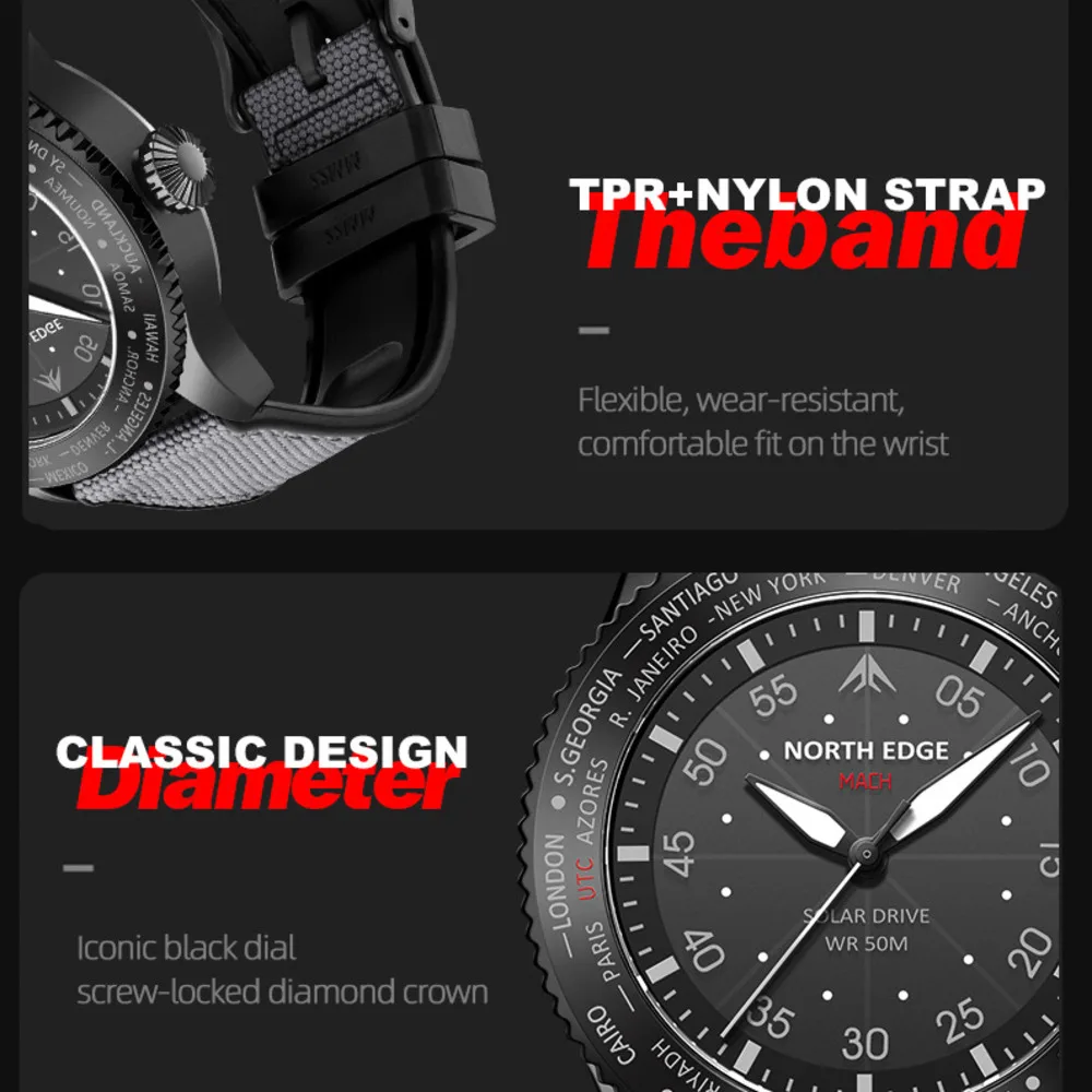 NORTH EDGE MACH Zonne-energie  - Solar Powered Watch recensie en prijs